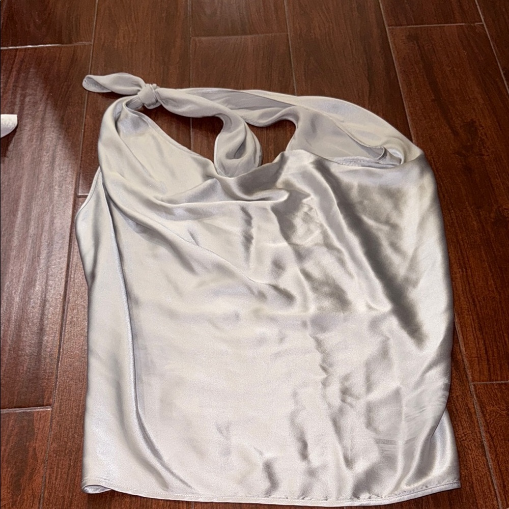 Elegant Silver Satin Halter Top